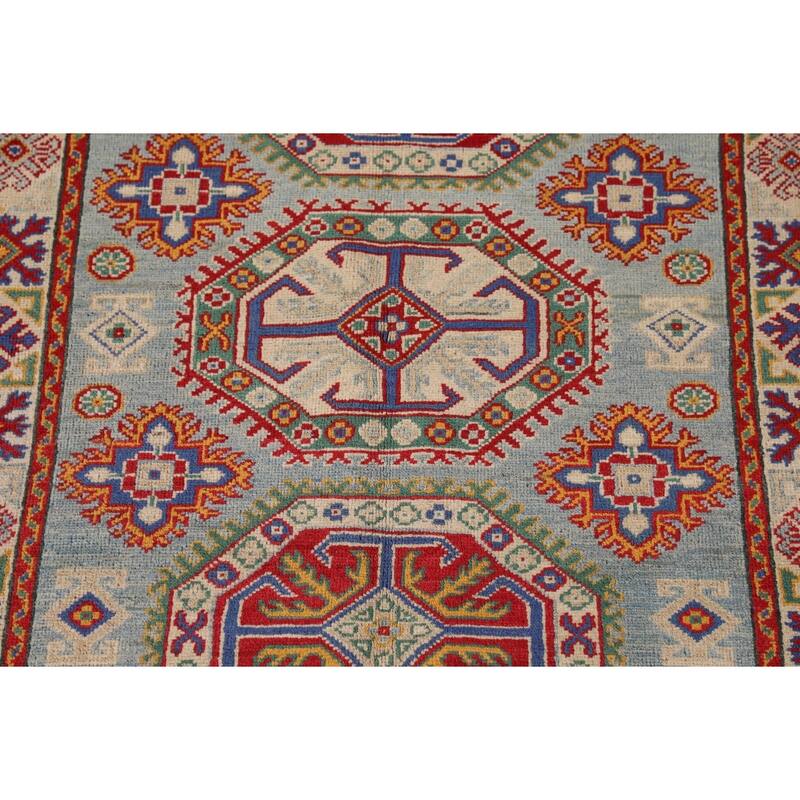 Geometric Kazak Accent Rug Handmade Wool Carpet - 3'6"x 4'11"