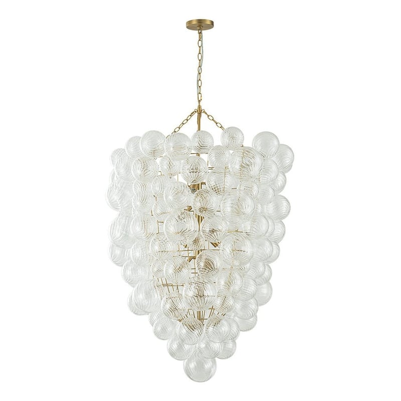 Brass 12-Light Swirled Glass Ball Grape Loft Bubble Chandelier