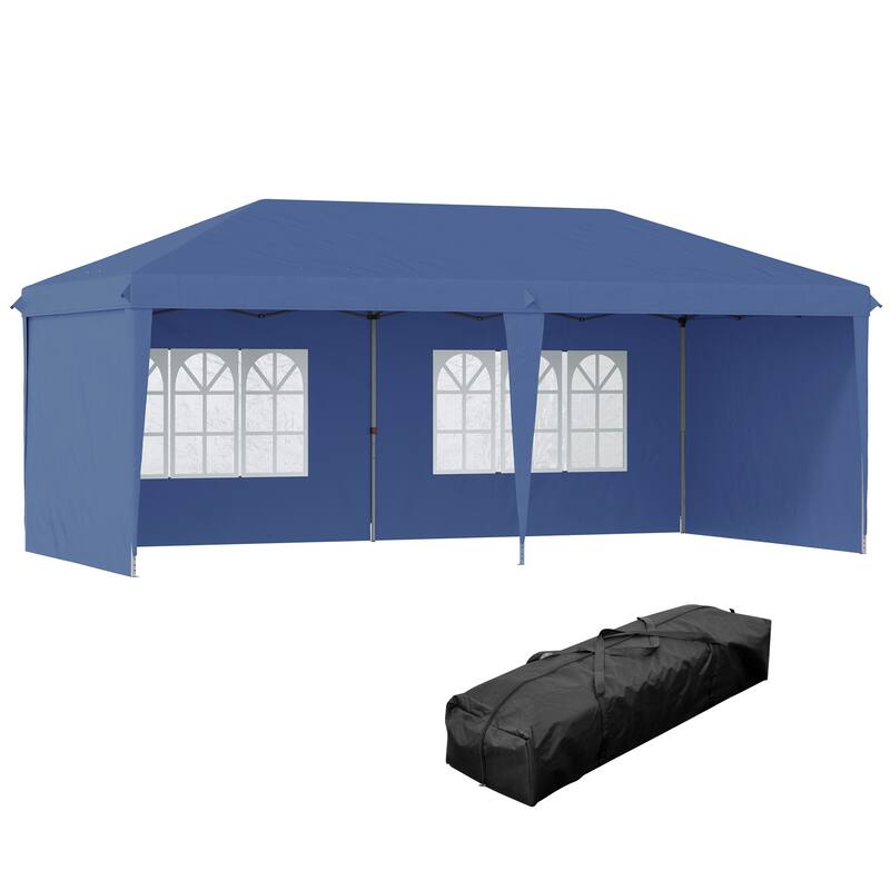 10x20 Foot Pop Up Canopy Tent with Sidewalls, Heavy Duty Portable Gazebo for Outdoor Events, Blue - Blue