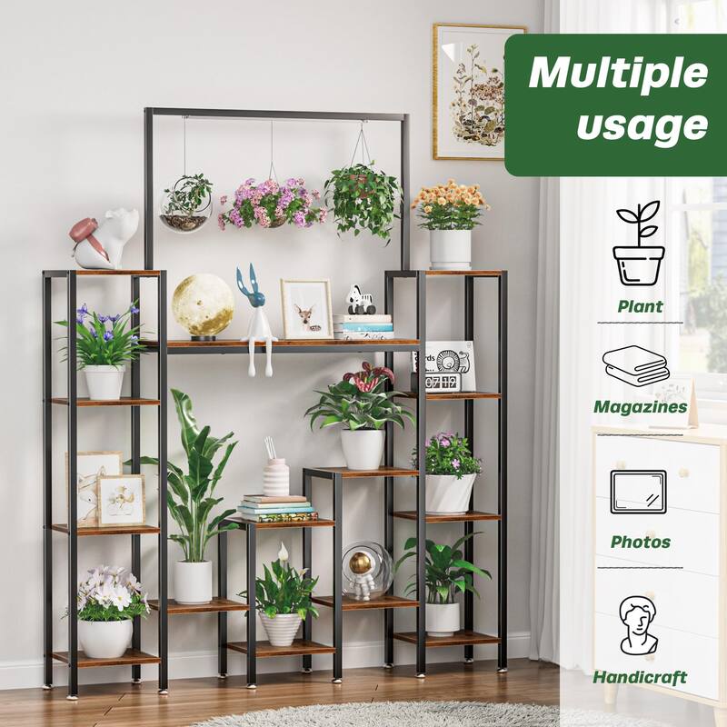 Tiered Plant Stand with Grow Lights, Ladder Book Shelf Display Rack for