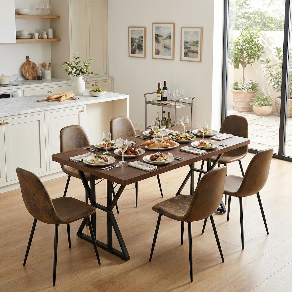 Homy Casa 63" Industrial Dining Table Set for 6, Large Rectangular with Metal Frame, Farmhouse Dining Room 6 Chairs / Table Only