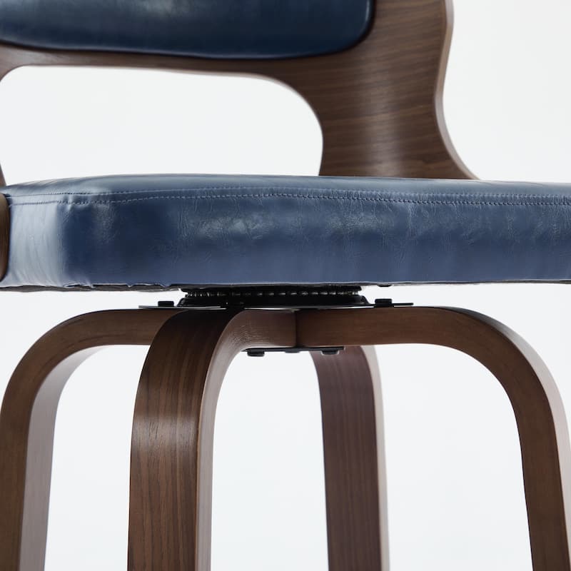 SEYNAR PU Leather 360 Degree Swivel Open Back Bar Stools Wood Legs Set of 4
