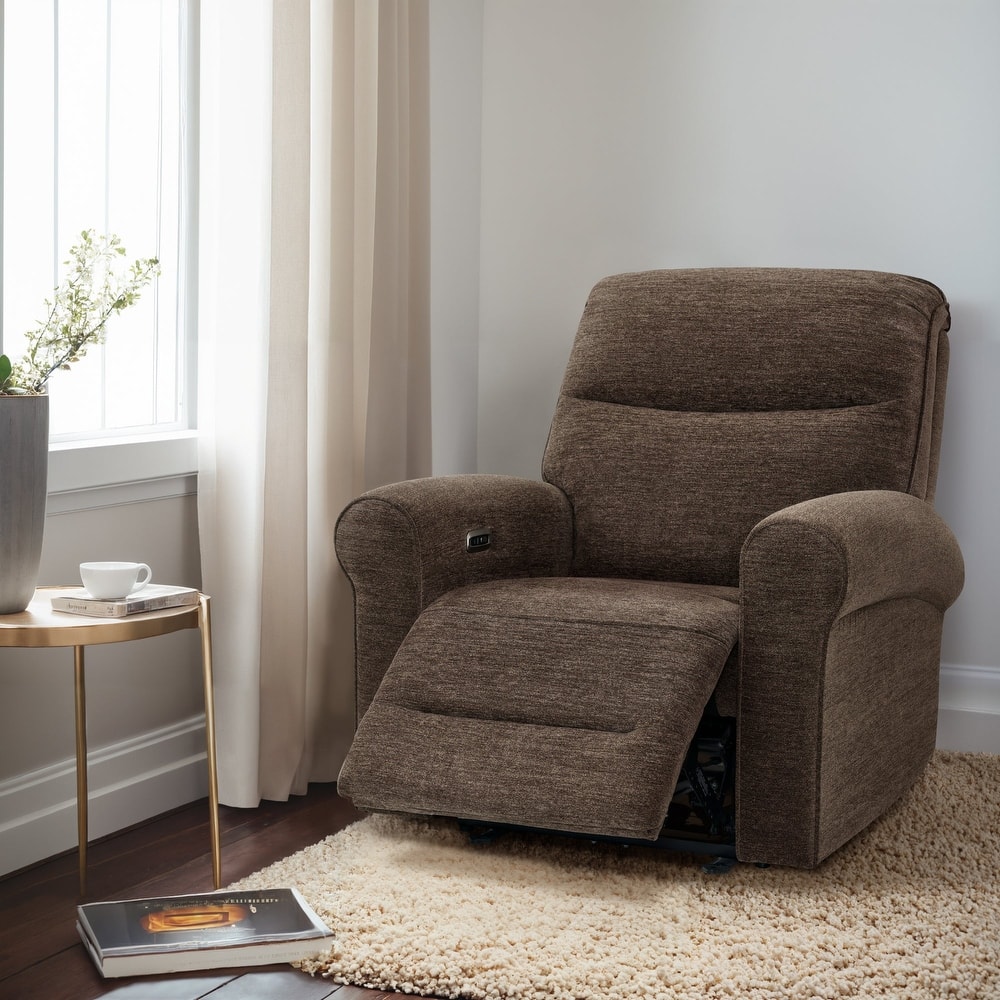 MCombo Power Wall Hugger Recliner Chair for Small Space RV , USB & USB-C Charging Ports, Modern Roll Arm Recliner, Fabric PR630