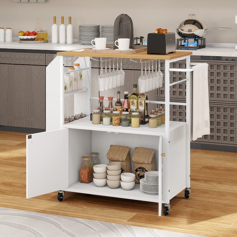 Moasis Rolling Portable Kitchen Island Cart With Power Outlet And Open Shelves