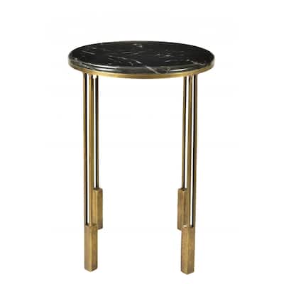 23" Contemporary Round End Table with Black Marble Top and Gold Iron Legs for Living Room Decor - 23" H x 16" W x 16" L