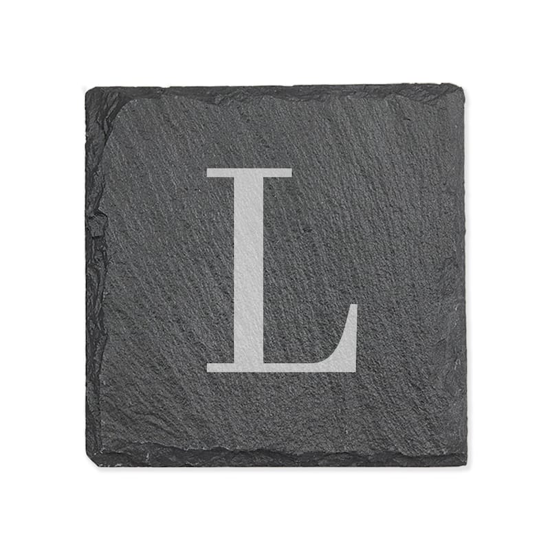Personalized Letter Square Slate Coaster - 1 piece - L - Slate