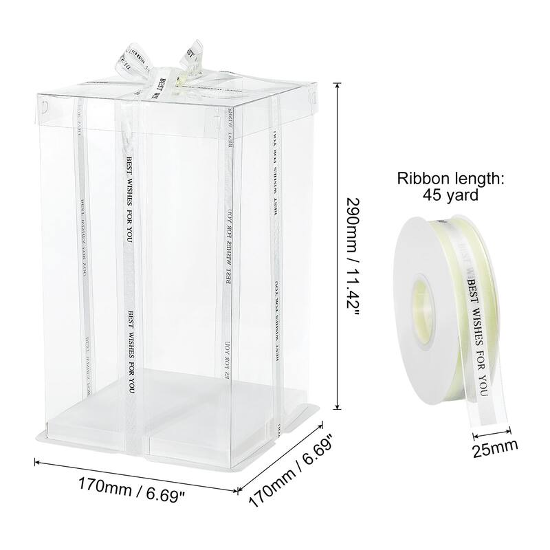 Clear Cake Box with Ribbon, 6Pcs 7"x7"x5" for 4 Inch Cake Packing - White - 7"x7"x11"