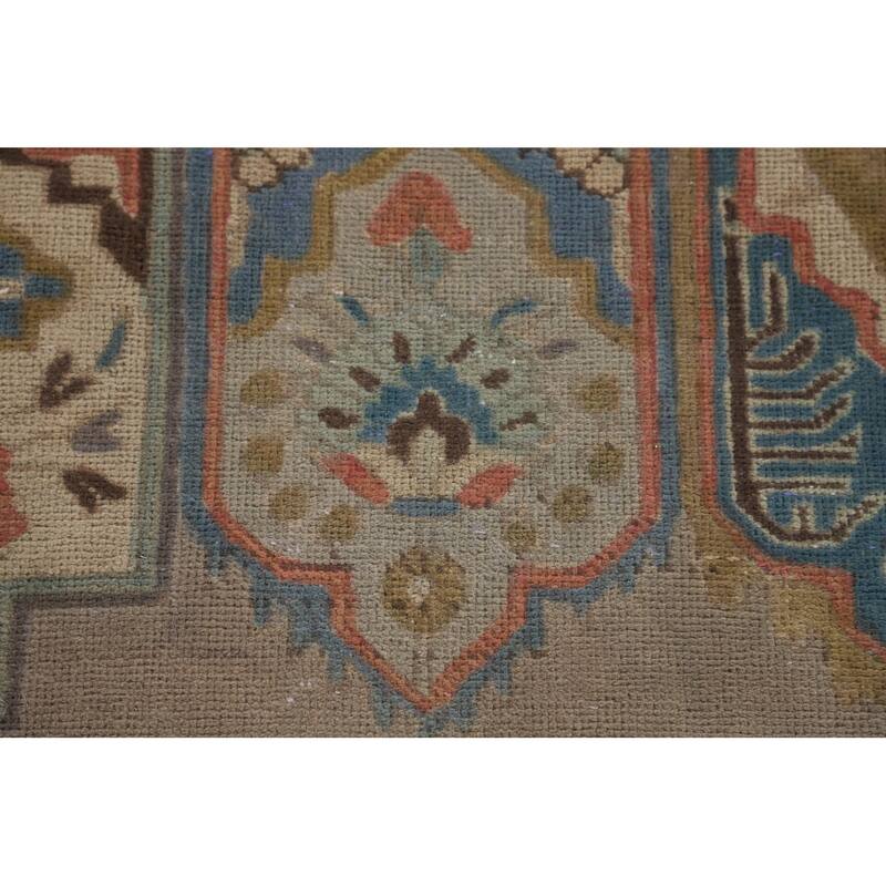 Brown Geometric Bakhtiari Persian Vintage Rug Handmade Wool Carpet - 6'9"x 9'4"