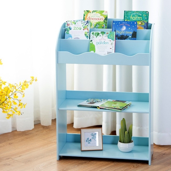 Gymax Kids Bookshelf Magazine Storage Bookcase 3 Tiers Furniture Gift Study Blue
