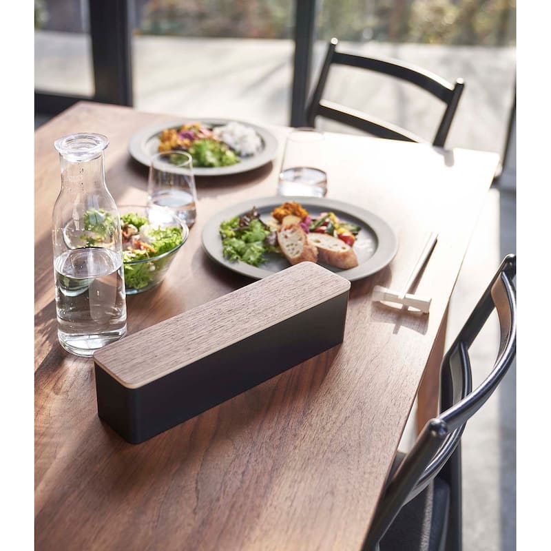Yamazaki Home Utensil Case, Plastic and Wood, Lid - L 2.95 x W 12.87 x H 3.15 inches