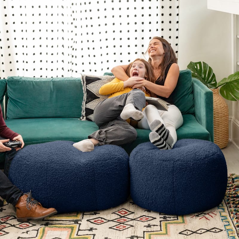 Jaxx Ellis Pouf - Modern Shearling Faux-Lamb Plush Fleece Ottoman