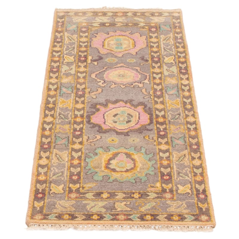 ECARPETGALLERY Hand-knotted Modern Oushak Grey Wool Rug - 2'6 x 5'10