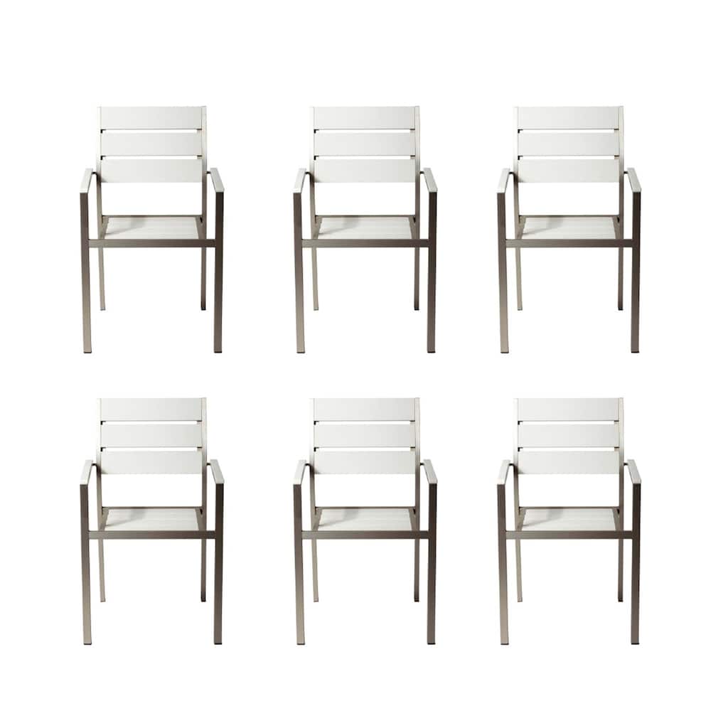 Modern Style Metal Chairs With Slated Back Set of 6 Gray and White