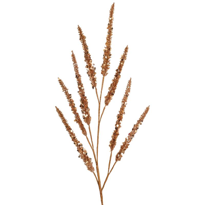 Glitter Sequin Artificial Leaf Sprigs Christmas Spray 34" Rose Gold