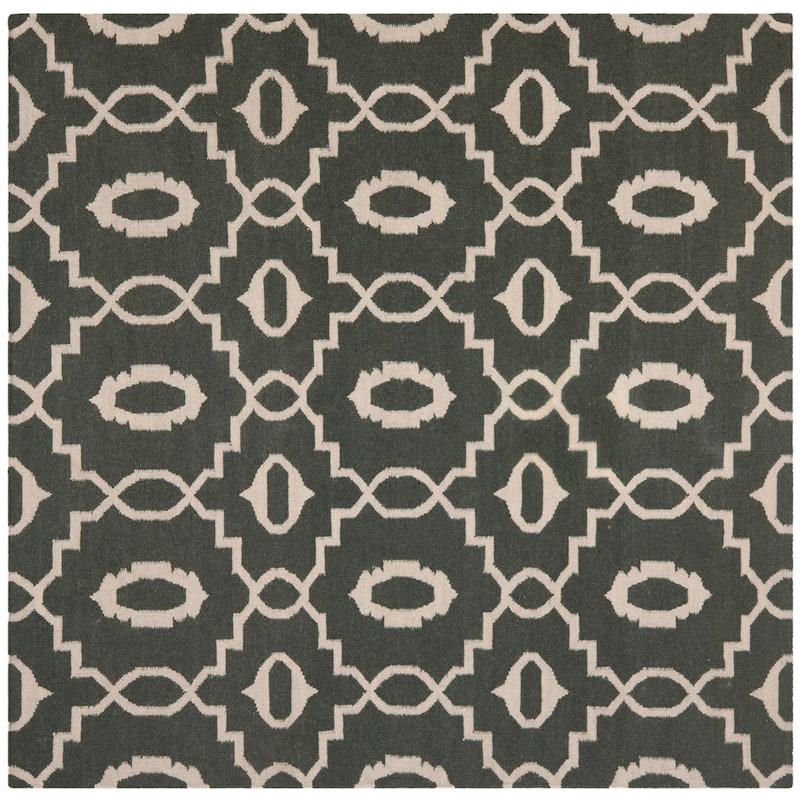 SAFAVIEH Handmade Flatweave Dhurries Massoumeh Modern Wool Rug - 6' Square - Charcoal/Ivory