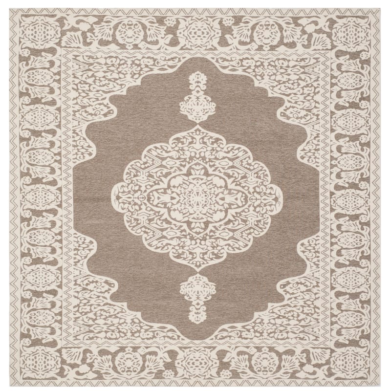 SAFAVIEH Handmade Marbella Abir Modern Polyester Rug - 6' Square - Light Grey/Ivory