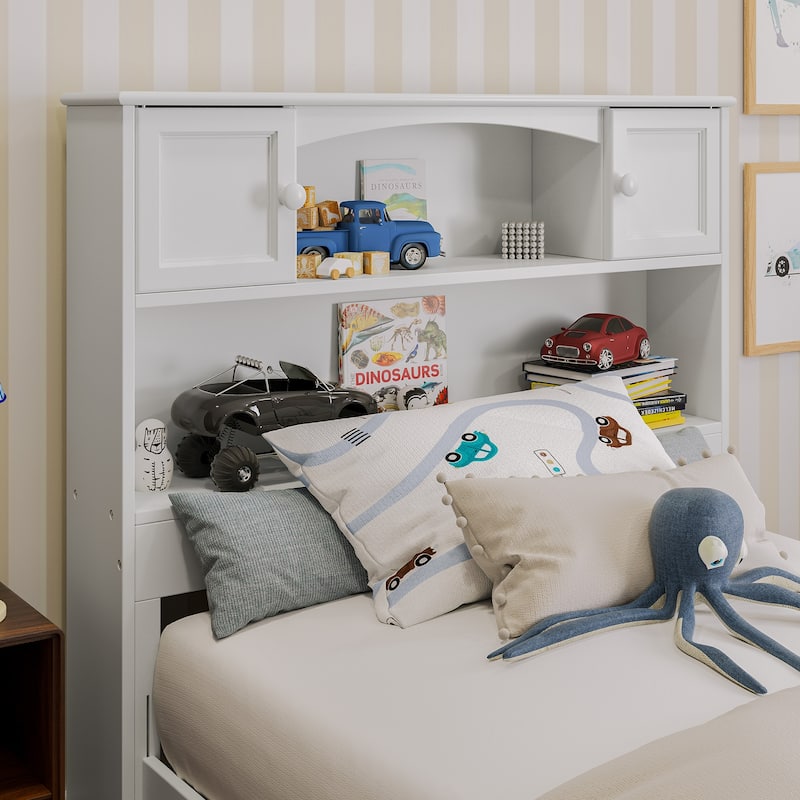 AFI Newport Bookcase Headboard with Attachable Charger - White - Twin