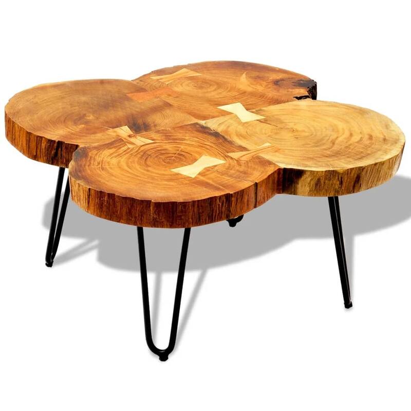 vidaXL Coffee Table End Table with Iron Legs 4 Trunks Solid Wood Acacia