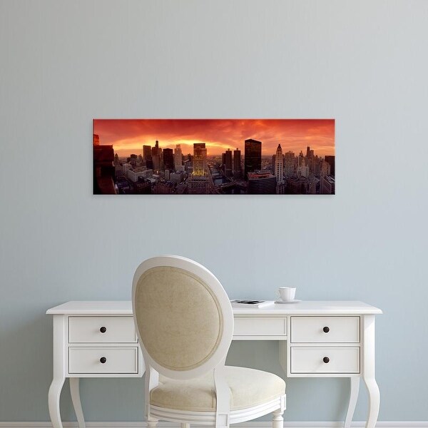Easy Art Prints Panoramic Images's 'Sunset cityscape Chicago IL USA' Premium Canvas Art