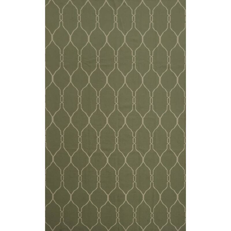 Hand Woven Oriental 100% Wool Carpet Southwestern All-Over Green Kilim Area Rug - 10' 10'' X 7' 10''