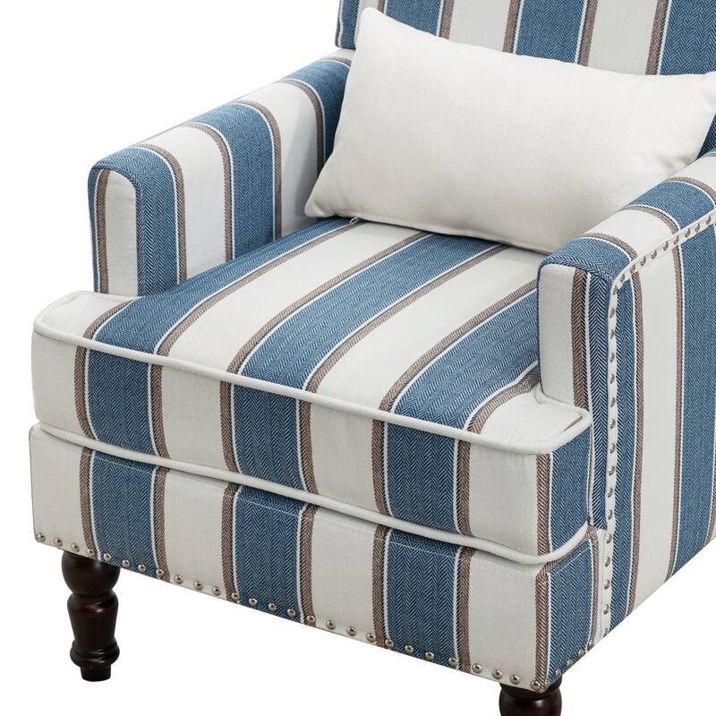 Modern Fabric Accent Chair with Upholstered Armrest Wooden Legs and Pillow for Living Room