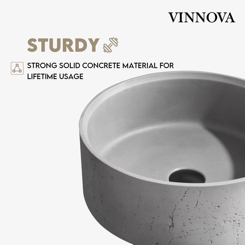 Vinnova Almonte Grey Concrete Circular Vessel Bathroom Sink - 15.4"L×15.4"W×5.9"H