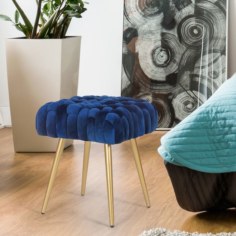 Adeco Knit Lines Ottoman Stool Seat for Living Room - Chairs Modern