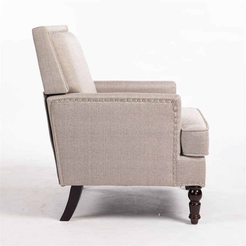 Linen Upholstered Accent Chair with Nailhead Trim and Wood Frame
