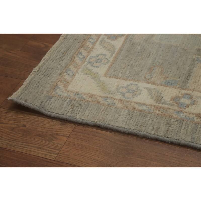 Vegetable Dye Wool Oushak Turkish Area Rug, Floral Geometric Carpet - 12' 0'' X 8' 10''