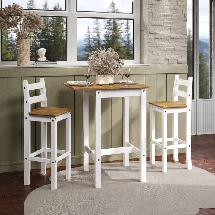 Wood Bar Height Dining Set of Drop Leaf Table and 2 Chairs Corona Collection | Furniture Dash