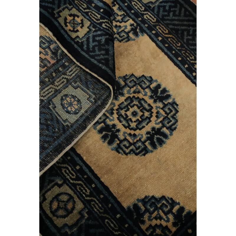 Hand Knotted Oriental 100% Wool Carpet Traditional Geometric Yellow & Gold Art Deco Area Rug - 4' 2'' X 2' 2''