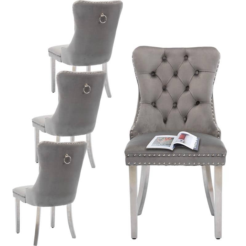 High-end Tufted Velvet Upholstered Nailhead Dining Chair Set of 6 - Set of 4 - Grey Sliver