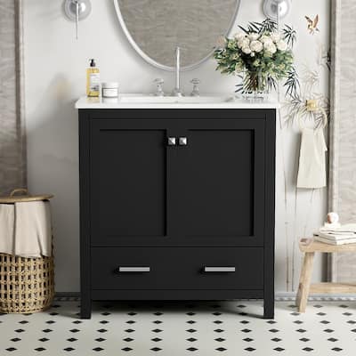 Roomfitters 30" Bathroom Vanity with Undermount Sink, Solid Wood Frame, 2 Soft-Close Doors and Drawer