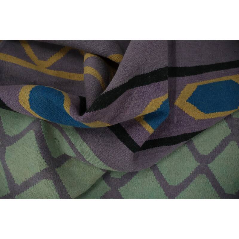 Hand Woven Oriental 100% Wool Carpet Southwestern Modern Green Kilim Area Rug - 12' 1'' X 9' 2''