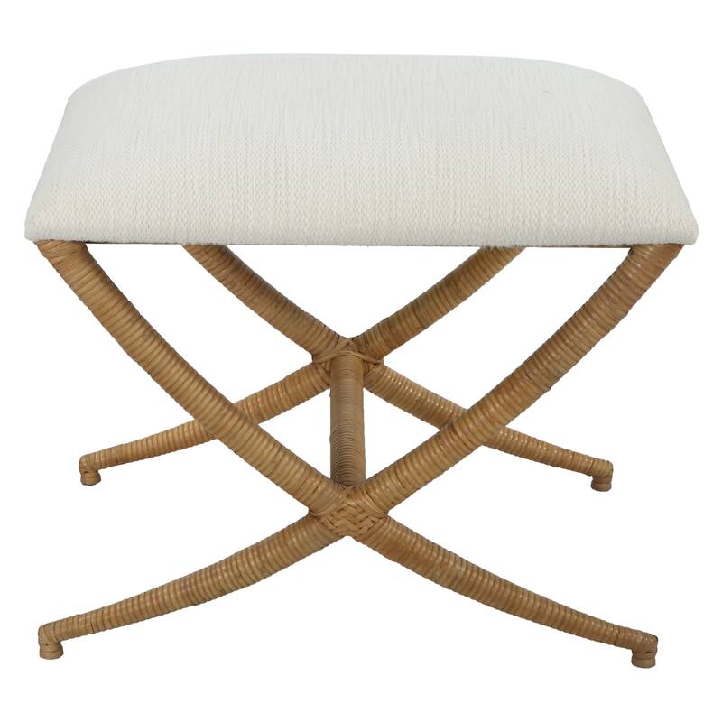 Coastal Small Bench with Rattan Wrapped Base - 23.5" - White and Brown