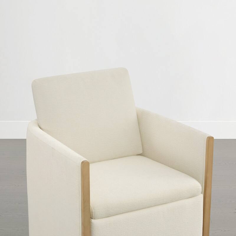 Spruce & Spring Modern Chenille Dining Chair with Casters, Wood Inlay & Hidden Storage