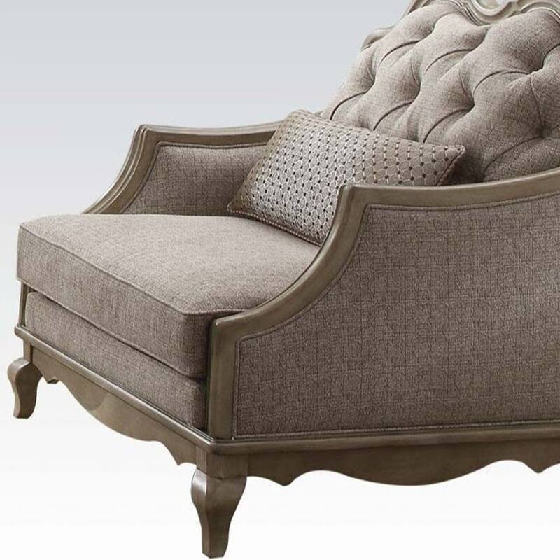 HomeRoots 38" Beige Fabric And Black Tufted Arm Chair - 37