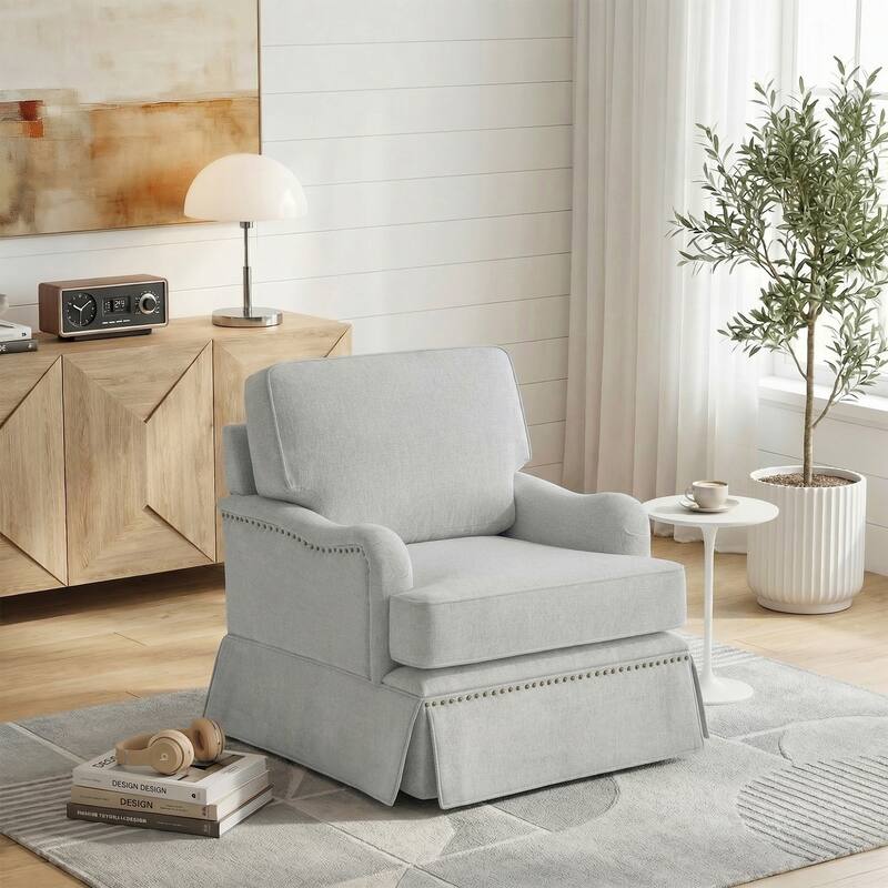 Modern Chenille Swivel Armchair and Storage Ottoman - Single Chair - Beige