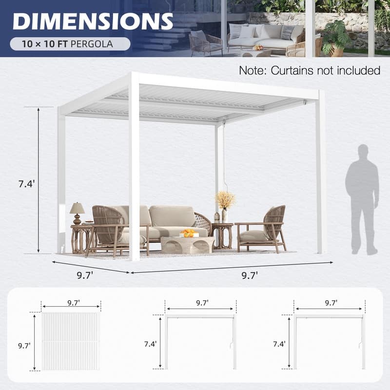 EROMMY Outdoor Louvered Pergola with Adjustable Aluminum Roof – Rainproof Gazebo for Patio & Garden