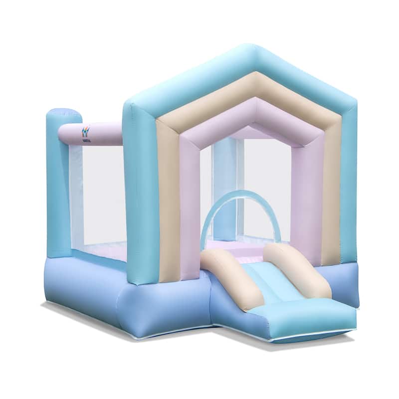 Gymax Kids Bounce House w/ Slide Basketball Rim Inflatable Basketball