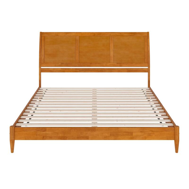 King Size Wood Platform Bed - Low Profile Sleigh Design with USB Ports - Modern Bedroom Furniture