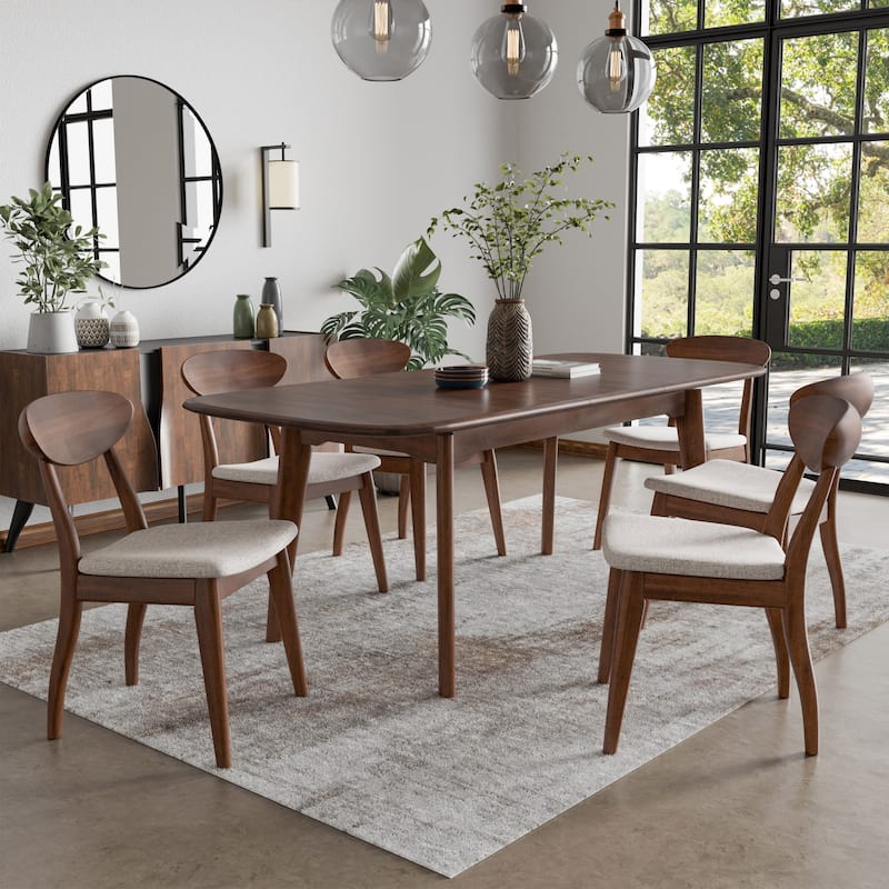 Furniture of America Abigail VII Mid-Century Modern 7-Piece Rich Walnut Solid Wood 79-inch Extendable Dining Set - Rich Walnut