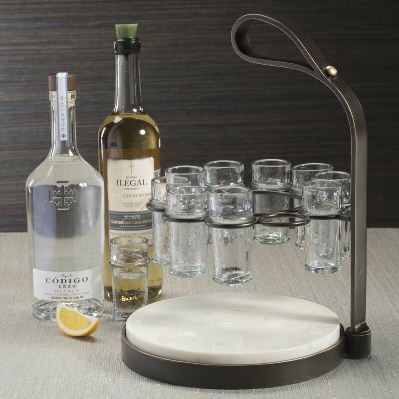 Tequilero 10-Piece Tequila Shot Set with Marble Cutting Board