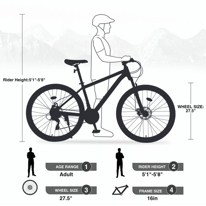 27.5 Inch Wheels 21 Speed Mountain Bike, Front Suspension
