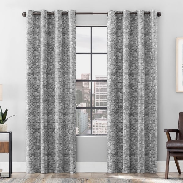 slide 2 of 9, Scott Living Osaka Inverted Brushstrokes Cotton Blend Total Blackout Grommet Curtain Panel, Single Panel