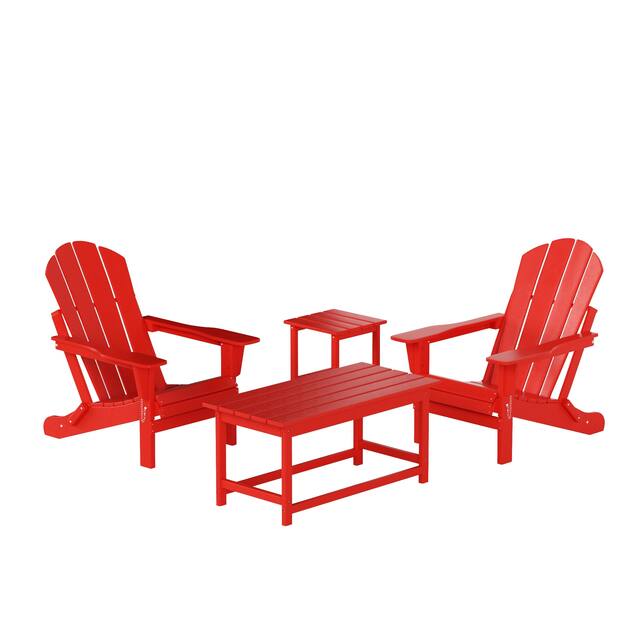 Laguna 4-Piece Folding Adirondack Chairs, Coffee Table, and Side Table Set - Red