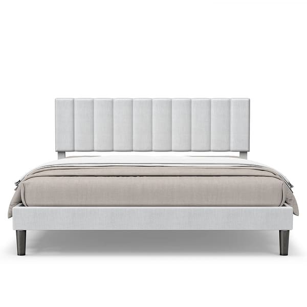 Full Size Bed Frame Modern Vertical Panel Upholstered Low Profile