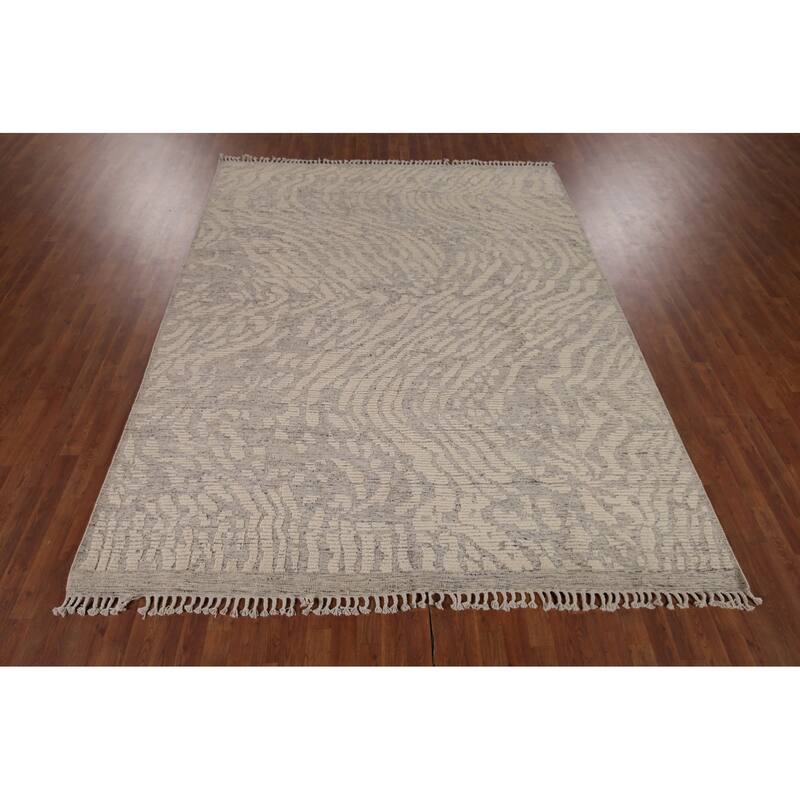 All-Over Moroccan Abstract Area Rug Hand-Knotted Wool Carpet - 8'0"x 10'3"