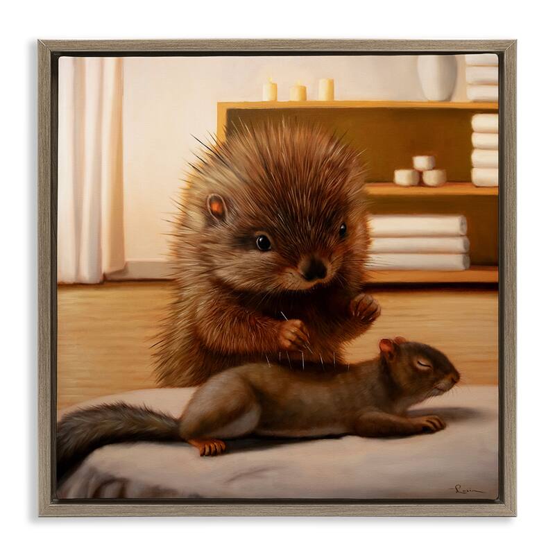 Stupell Acupuncture Spa Animals Framed Floater Canvas Wall Art Design By Lucia Heffernan - 18 x 18 - Brown