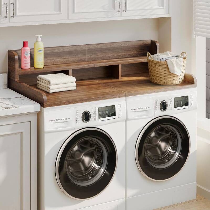 Washer Dryer Countertop with Non-slip Pads, Laundry Wood Shelf Topper with Edge, for Washer and Dryer Laundry Hamper Counter